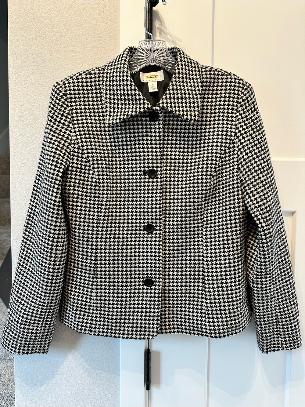 Talbots Black & White Houndstooth Blazer Jacket Petite size 6